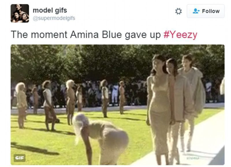 Revolta: usuários do Twitter imediatamente chamaram a modelo depois que ela foi vista tropeçando e tirando os sapatos