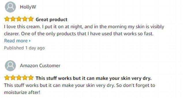 널리 퍼진 찬사: 아마존 고객들도 이 제품에 대해 별 5개 리뷰를 남겼지만 일부는 크림이 피부를 건조하게 할 수 있다고 지적했습니다.