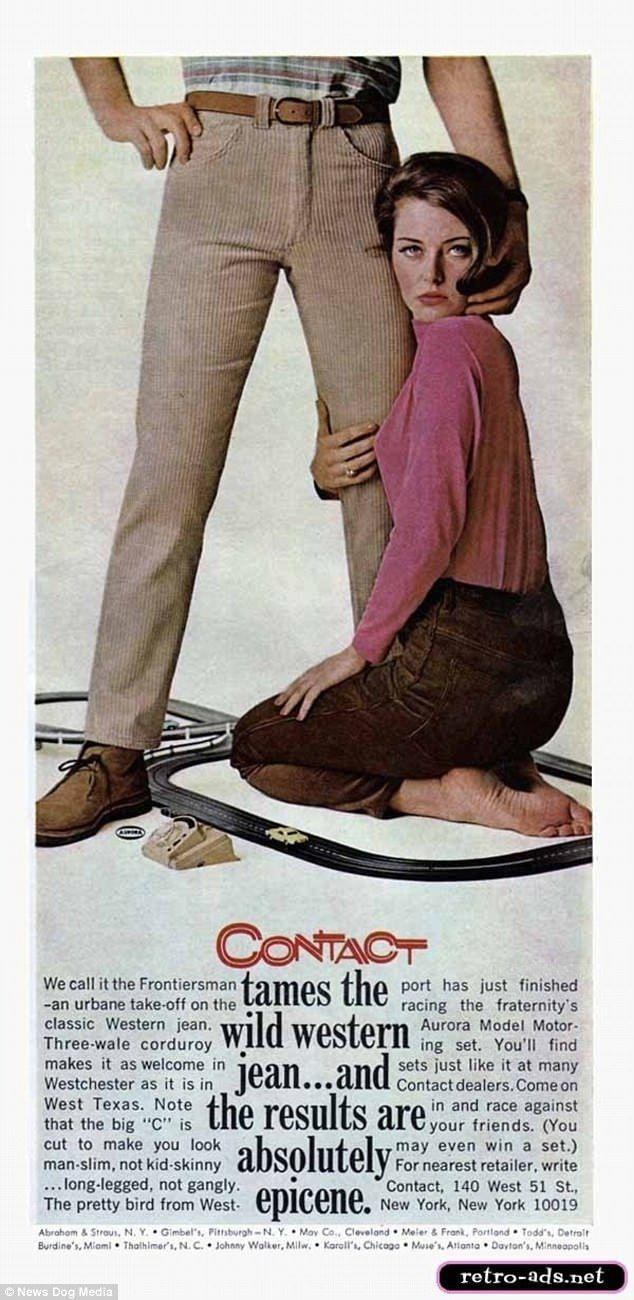 1970년대 콘택트 진 광고가 성적인 암시를 주는 것으로 보입니다.