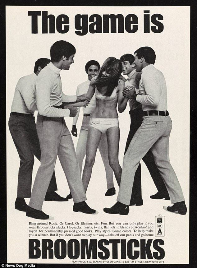 한편, 이번 바지 광고에는 반나체 모델을 둘러싸고 있는 남성들의 모습이 담겼다.