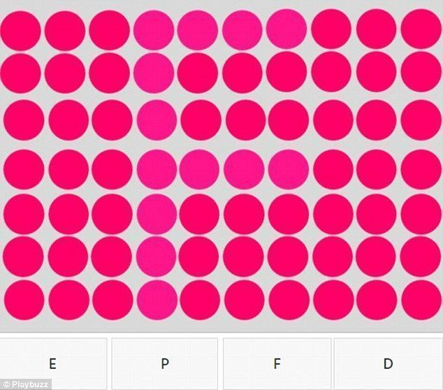 이 분홍색 점 격자 안에 숨겨진 문자를 찾을 수 있습니까? 결정을 돕기 위해 아래에 선택 사항이 제공됩니다.