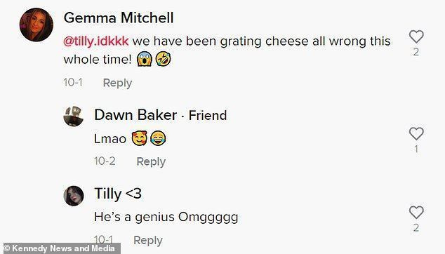 Tiktok 댓글 작성자는 700,000번 이상 조회된 클립에서 Alfie Baker-Knox(4세)가 치즈를 자신의 입에 직접 대고 반응했습니다.