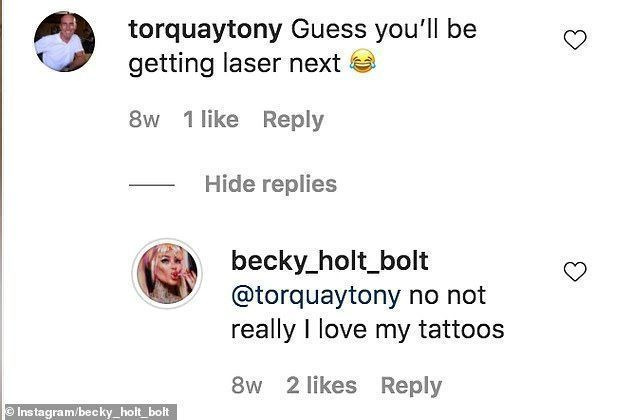 Becky eitas, et kavatses tätoveeringud eemaldada laseriga, vastates