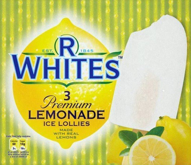 Vana lemmik, R Whites Premium Lemonade Ice Lollies sisaldab 62 kalorit ja 14,1 g suhkrut (3,5 tl)